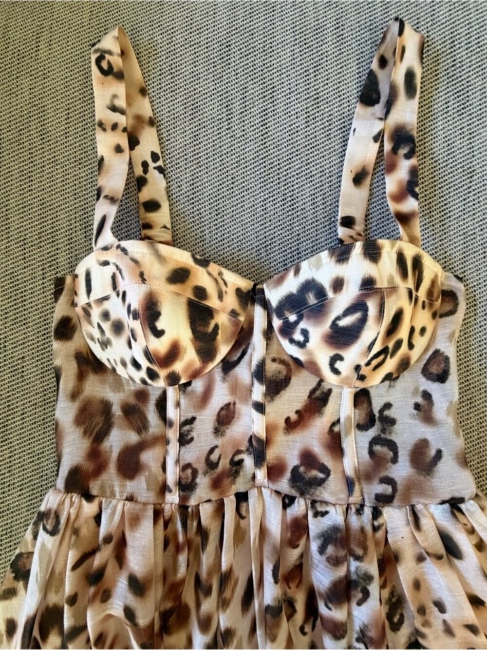 NEW CARA CARA Pheobe Midi Dress Bustier Cheetah Blush Brown Tan Cream US 6 UK 10 - Picture 10 of 16